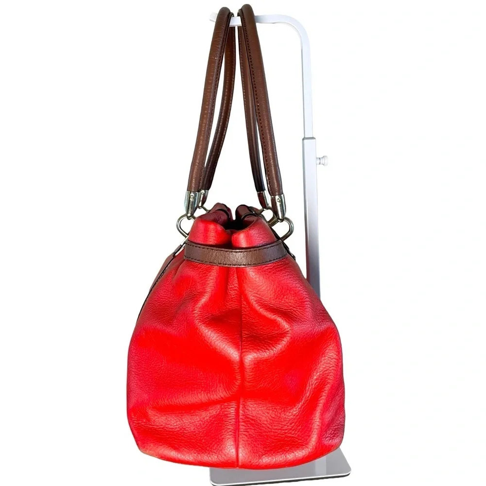 Kate Spade Pebbled Leather Satchel Red Brown Trim Medium